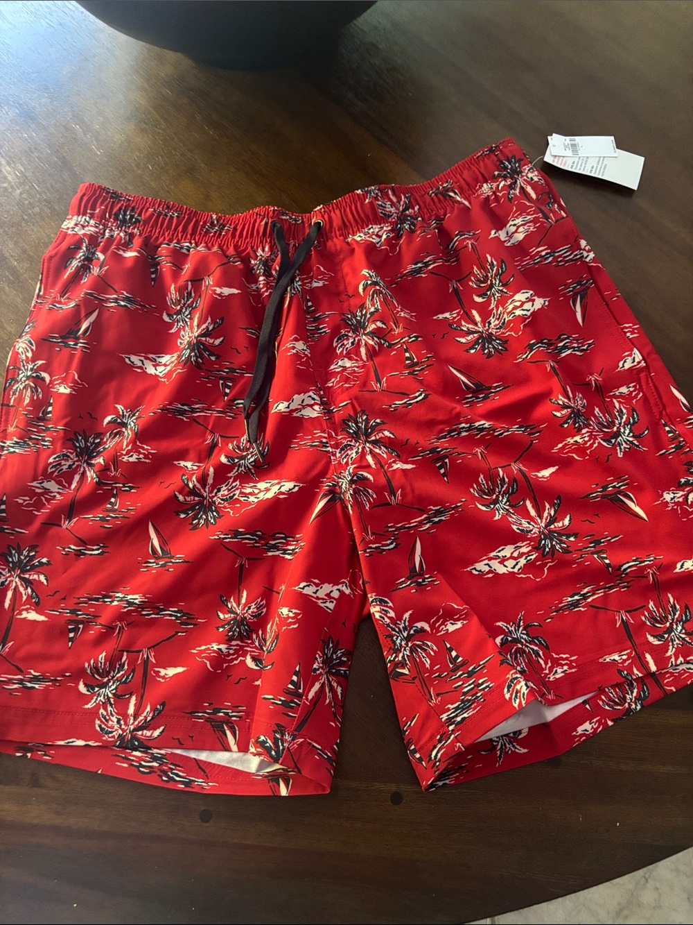 Men's Red Tropical Print Swim Shorts